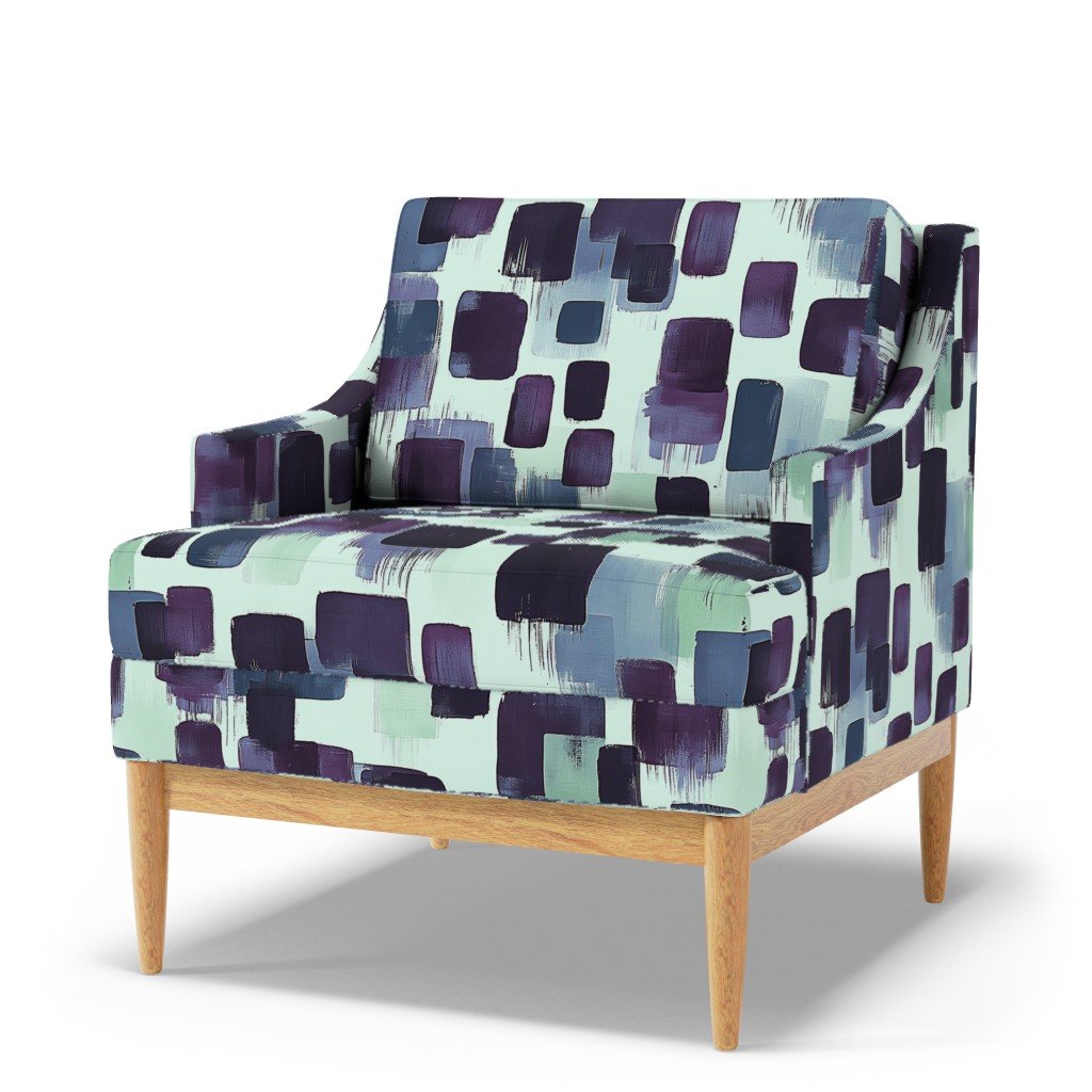 Large Abstract Brushstroke Blocks in Purple Teal and Cream Fabric brushstroke fabric