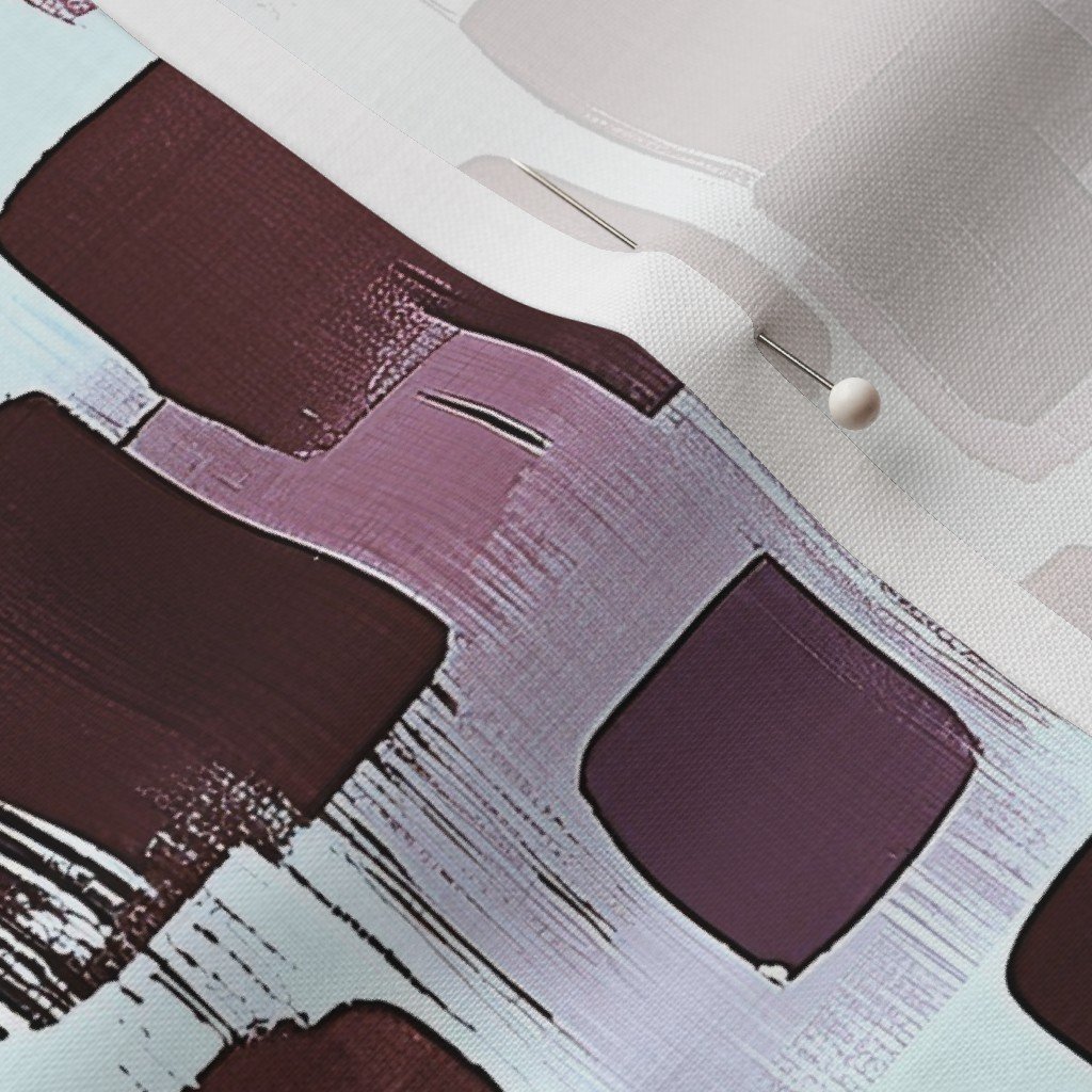 Abstract Brushstroke Blocks in Burgundy Lavender and Sky Blue Fabric blocks fabric
