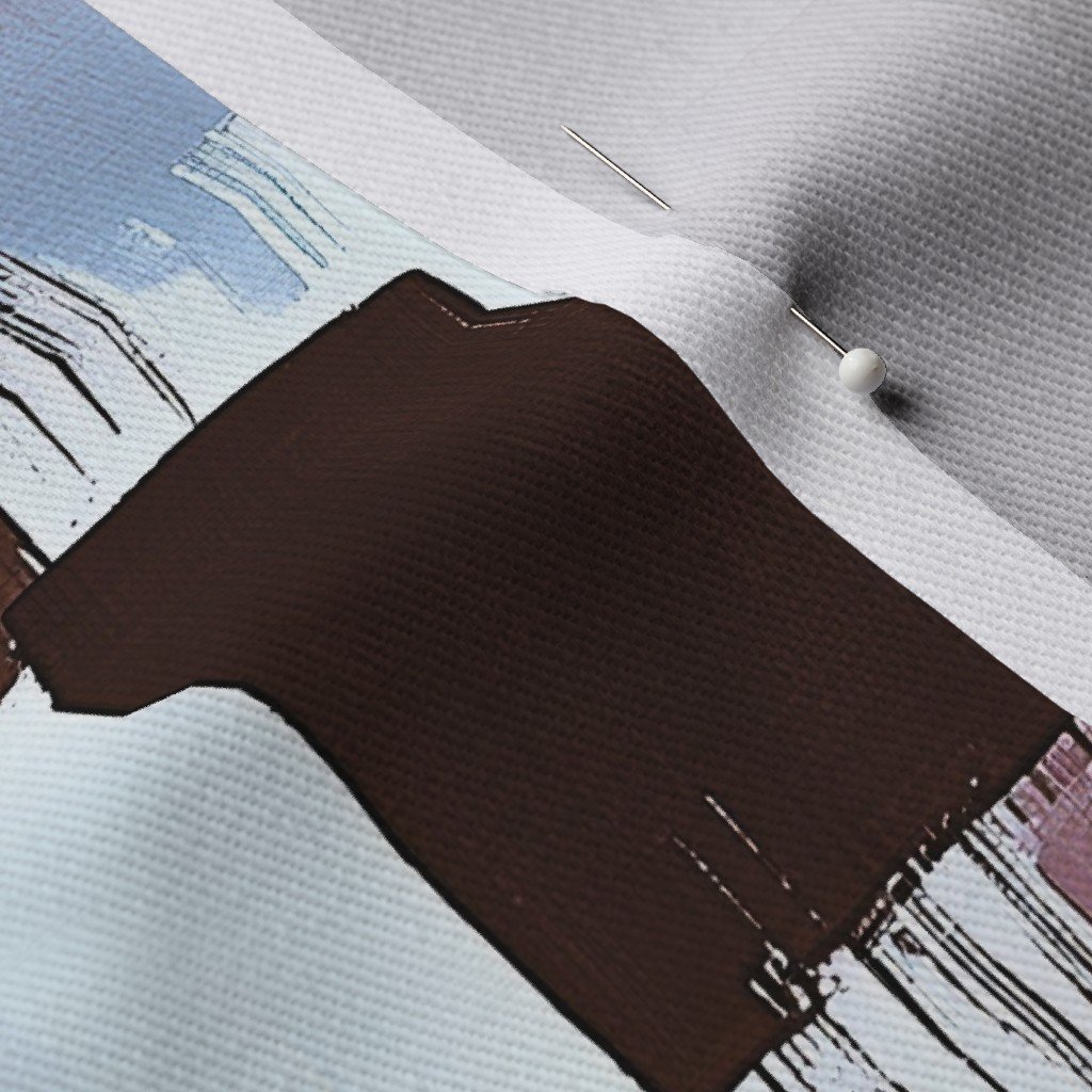 Abstract Brushstroke Blocks in Brown Rosewood and Sky Blue Fabric blocks fabric