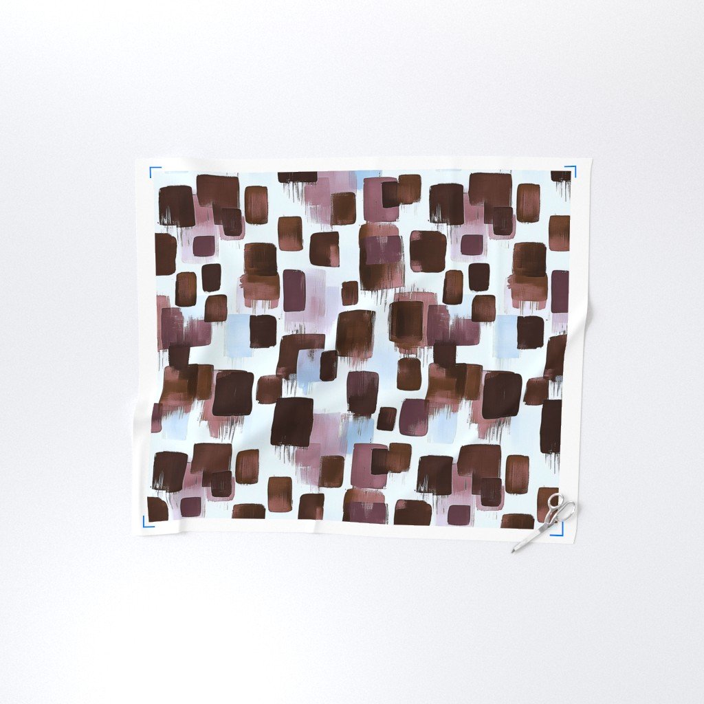 Large Abstract Brushstroke Blocks in Brown Rosewood and Sky Blue Fabric blocks fabric