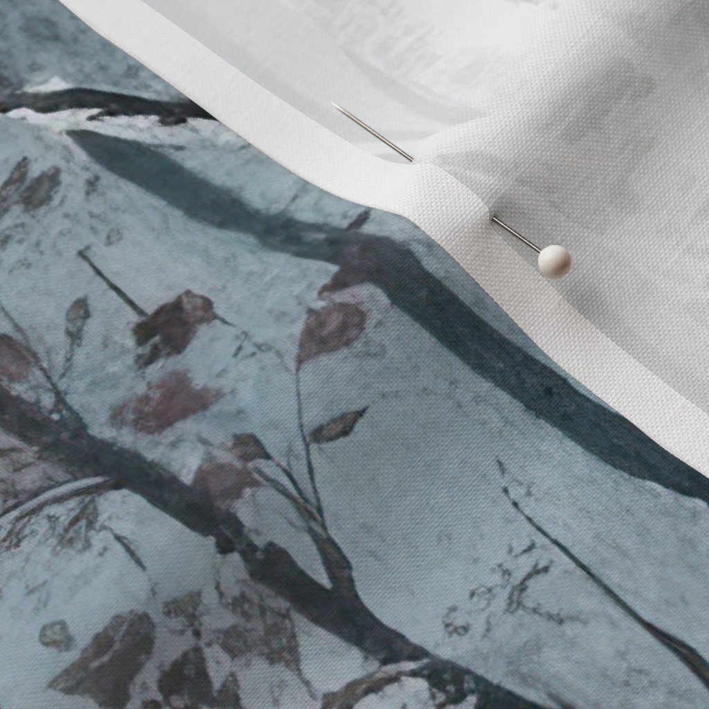 Endless Silver Birch Tree Dreamscape in Misty Teal and Soft Red Fabric forest fabric