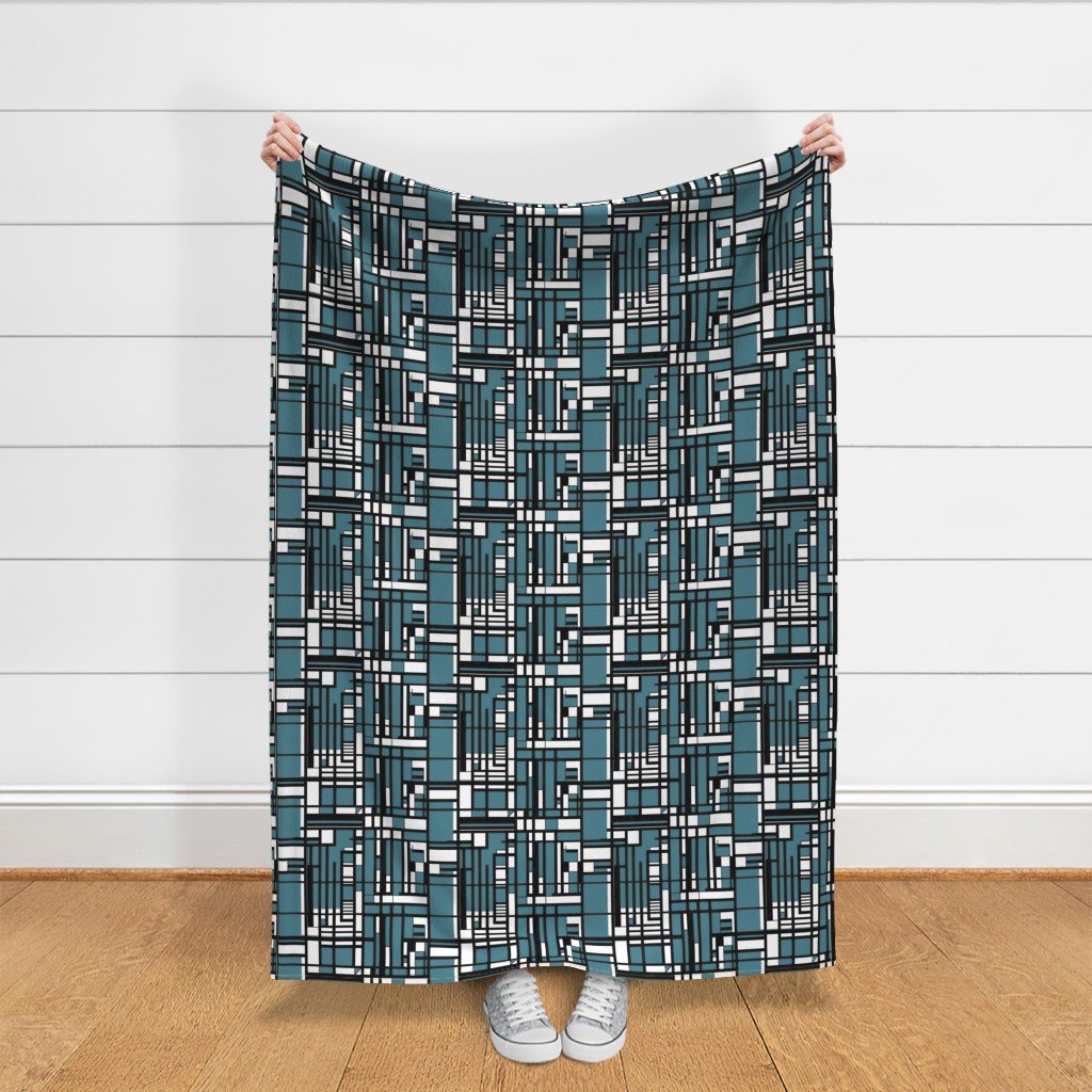 Dusty Teal Modernist City Blocks Geometric Pattern Fabric city blocks fabric