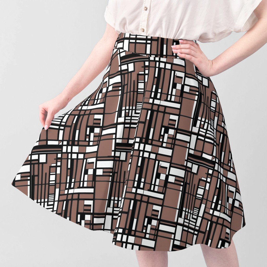Clay Brown Modernist City Blocks Geometric Pattern Fabric city blocks fabric