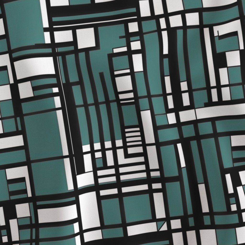 Dusty Teal Modernist City Blocks Geometric Pattern Fabric city blocks fabric