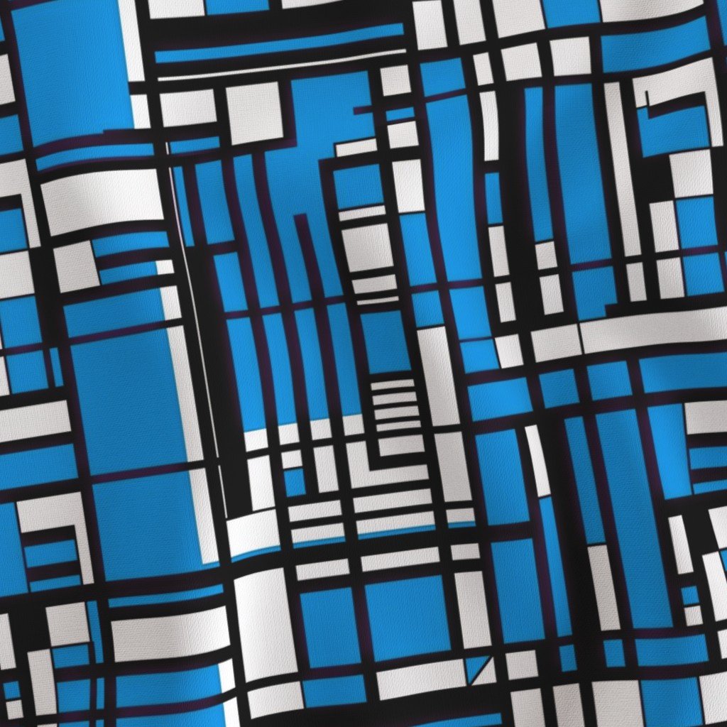 Cyan Blue Modernist City Blocks Geometric Pattern Fabric city blocks fabric