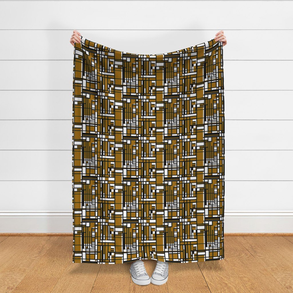 Mustard Gold Modernist City Blocks Geometric Pattern Fabric city blocks fabric