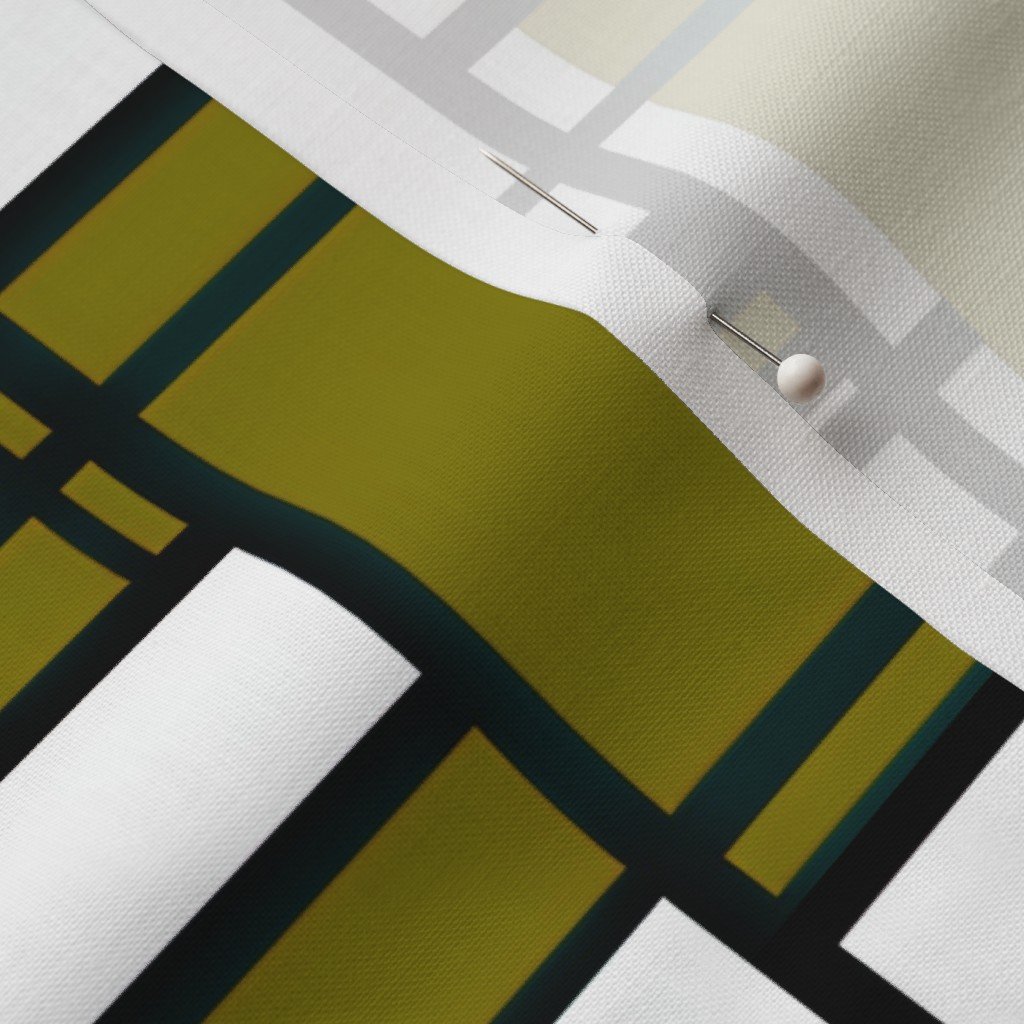 Olive Green Modernist City Blocks Geometric Pattern Fabric city blocks fabric