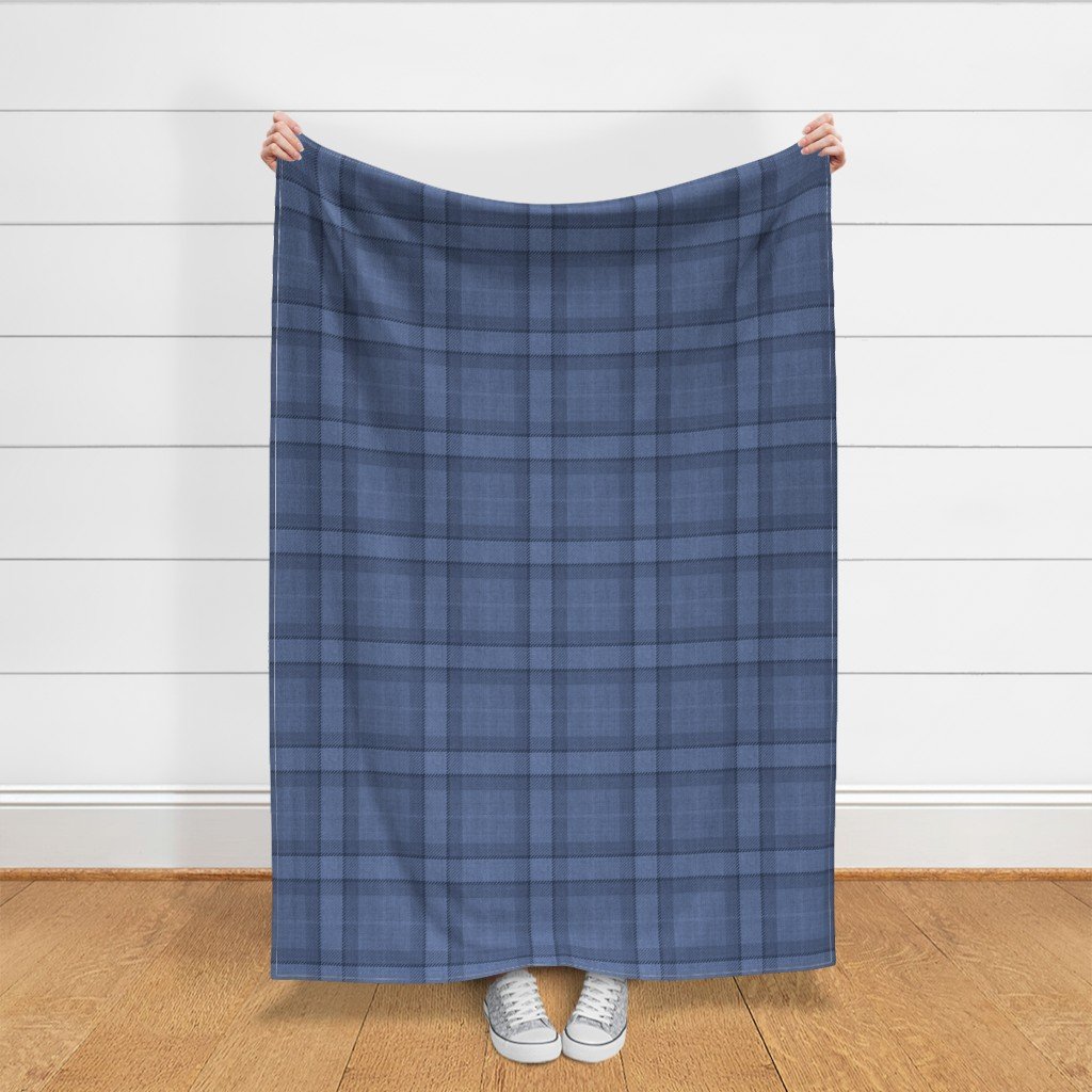 Denim Blue and Steel Gray Wool-Texture Tartan Plaid Fabric Fabric heritage textile fabric