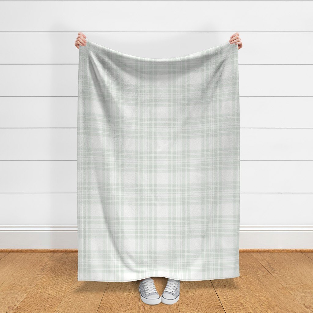 Pale Sage Green Botanical Large Traditional Tartan Plaid Pattern Fabric botanical fabric