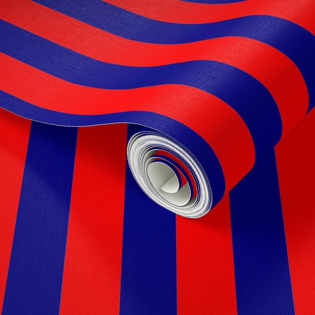 Bold Coastal Classic Red and Navy Blue Cabana Tent Stripe Wallpaper lifestyle view