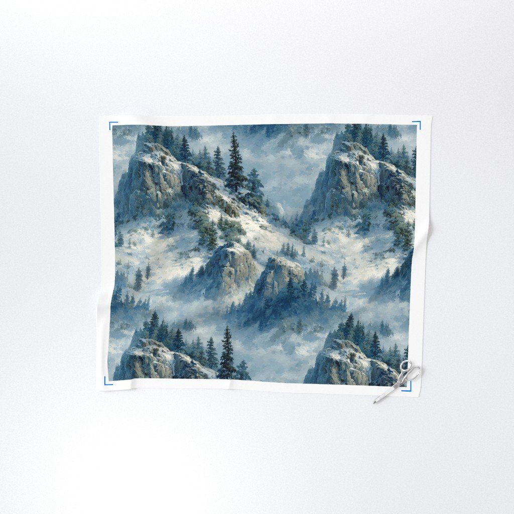 Olympic National Park Winter Christmas Watercolor Landscape Fabric holiday fabric