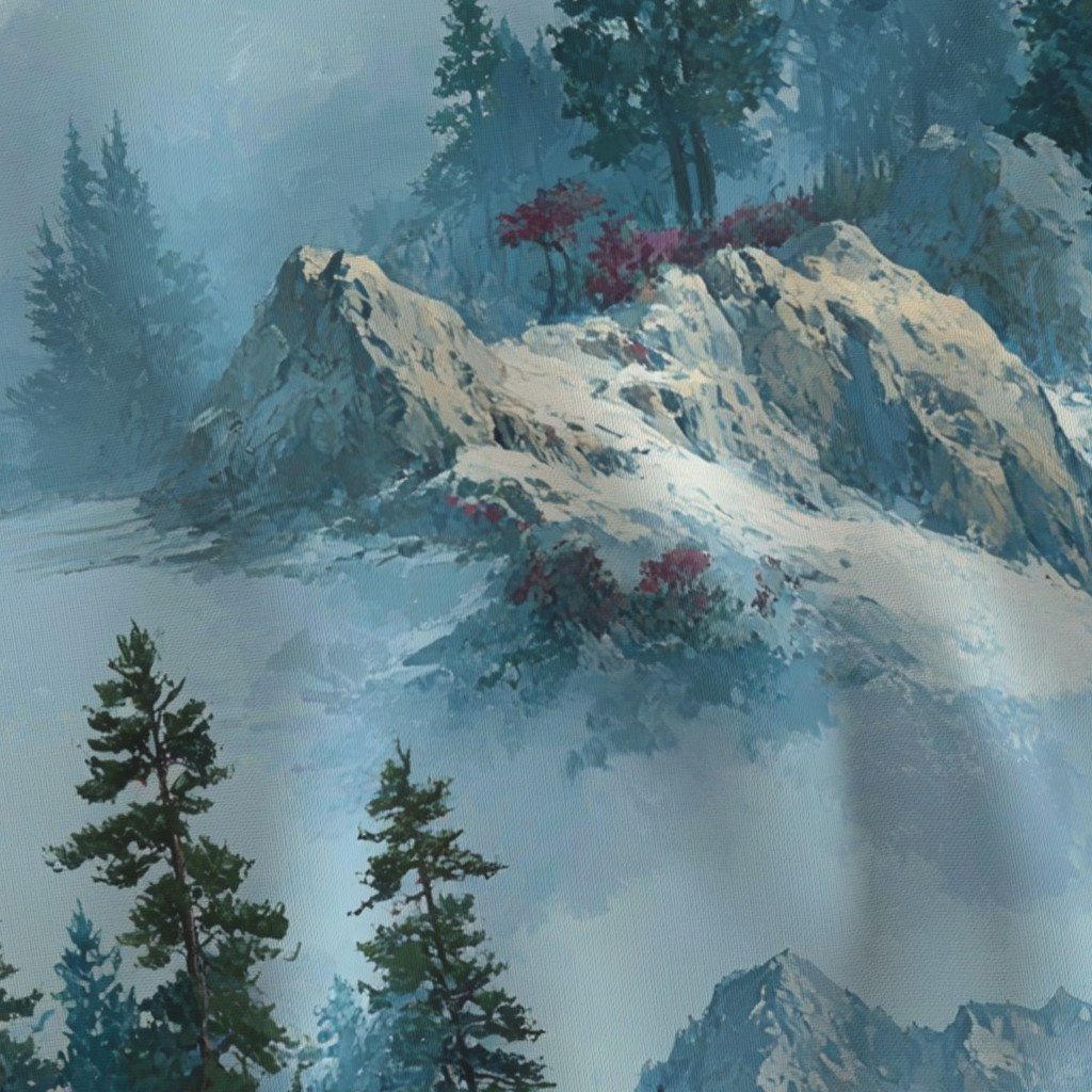 Olympic National Park Winter Christmas Watercolor Landscape Fabric forest fabric