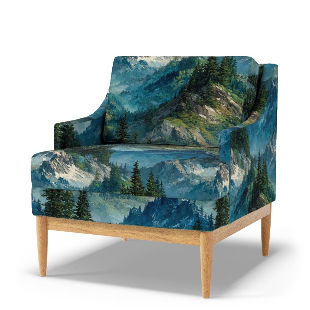 Olympic National Park Summer Watercolor Mountain Landscape Fabric mountains fabric