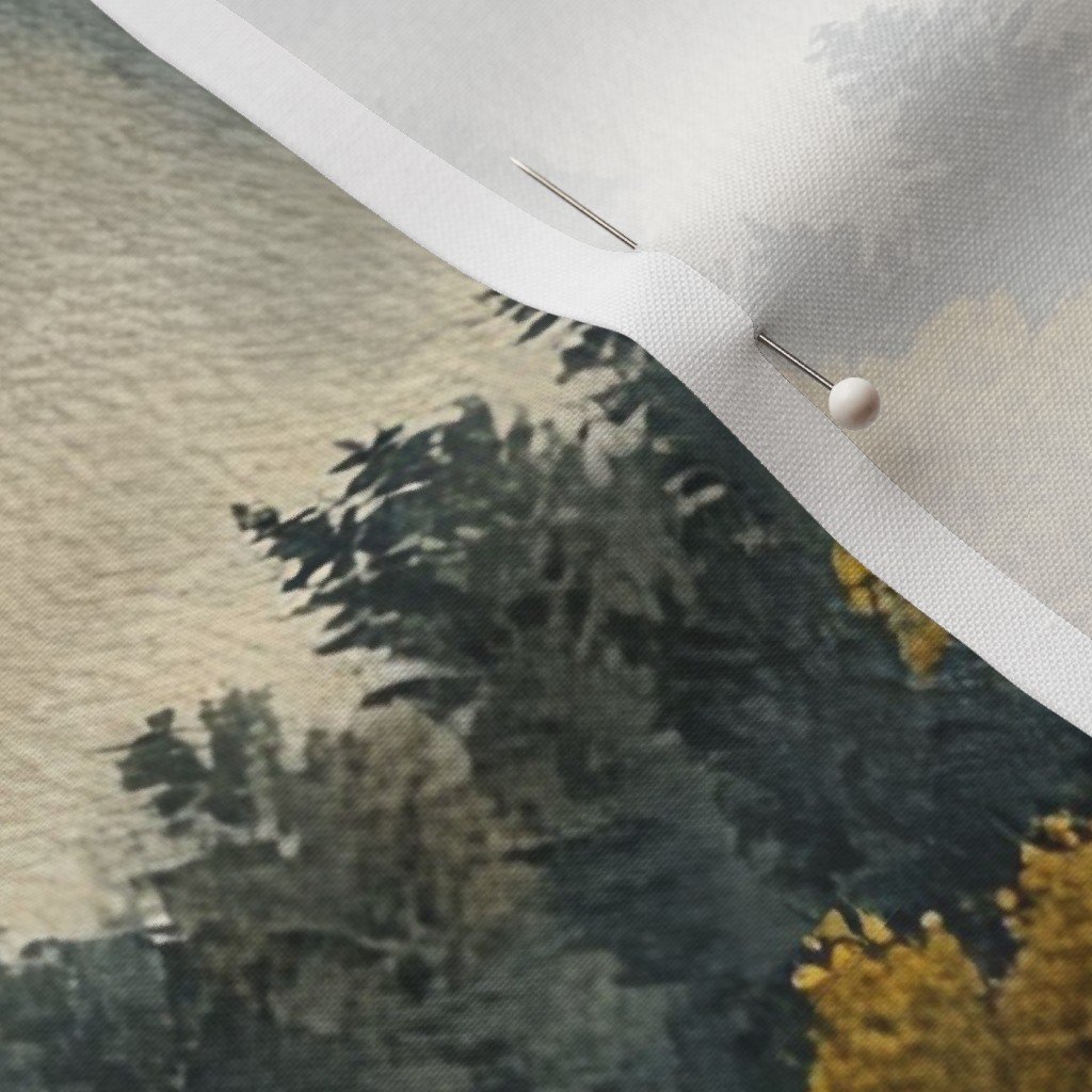 Yellowstone National Park Autumn Watercolor Bison Landscape Fabric fall fabric