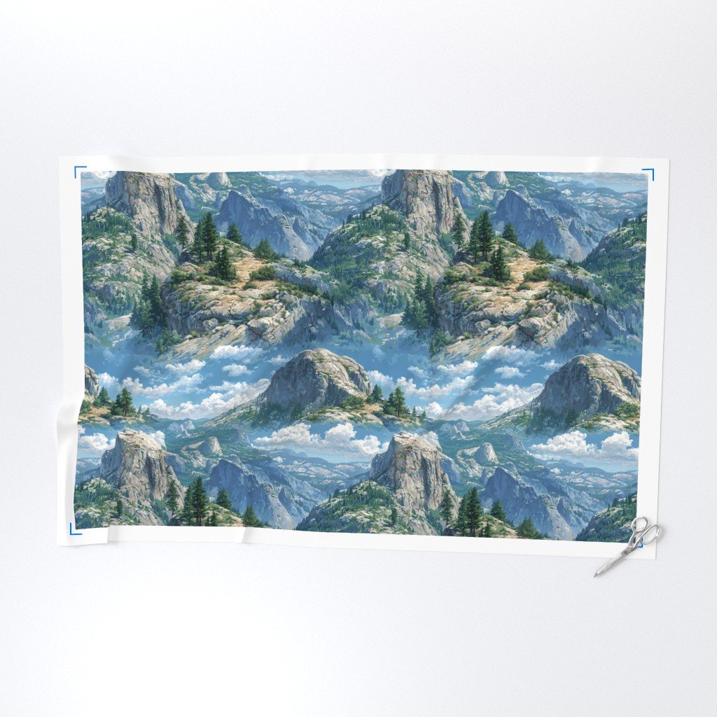 Yosemite National Park Summer Watercolor Scenic Landscape Fabric outdoors fabric