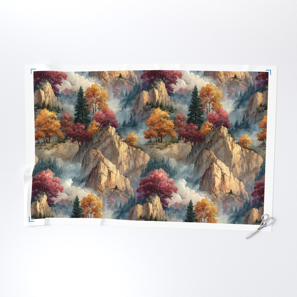 Yosemite National Park Autumn Watercolor Scenic Landscape Fabric granite fabric