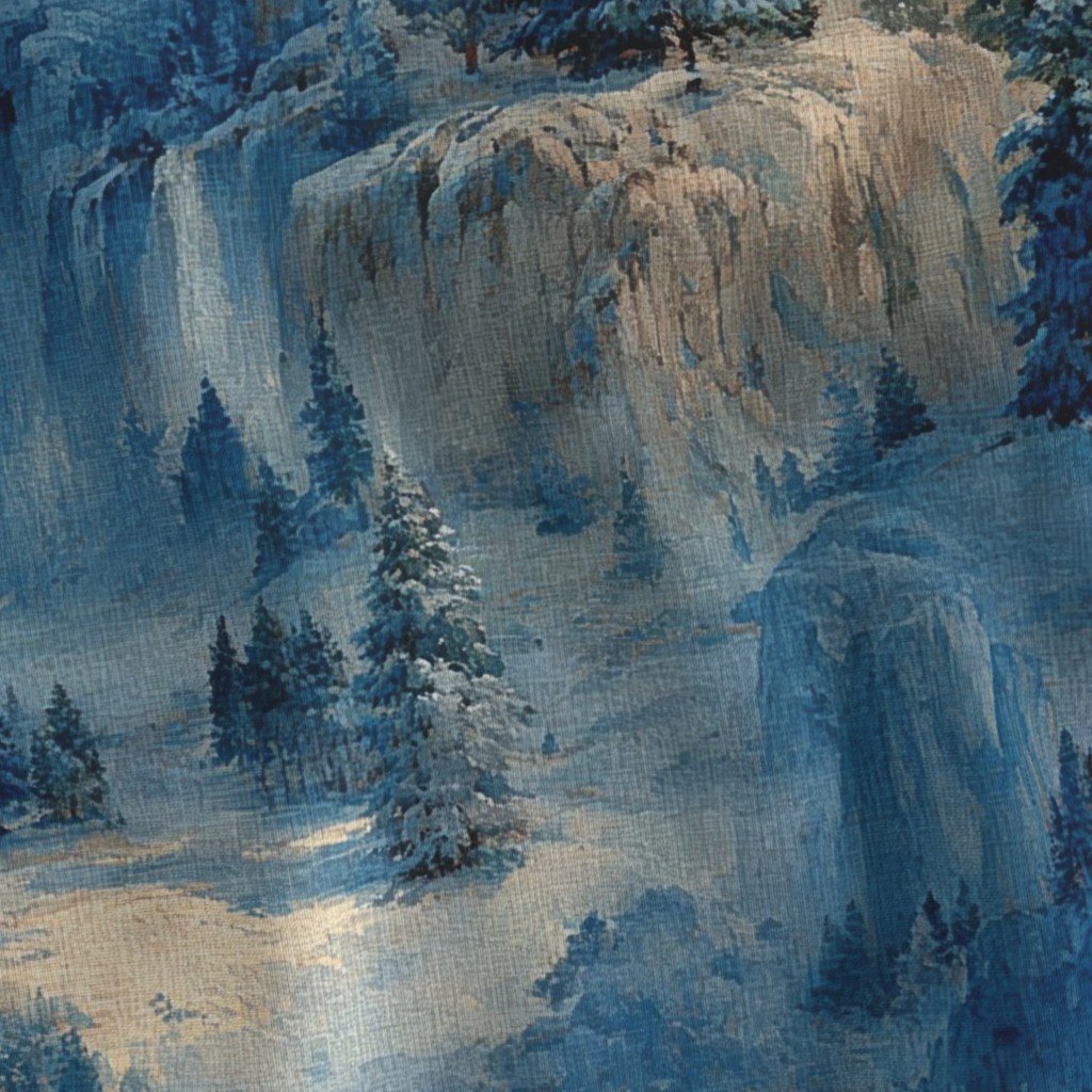 Yosemite National Park Winter Christmas Watercolor Scenic Fabric landscape fabric