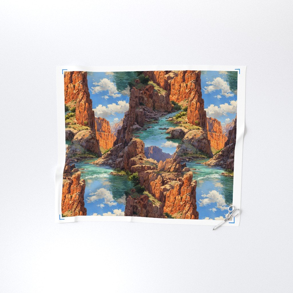 Summer Sun Over the Grand Canyon Watercolor Landscape Fabric cliffs fabric
