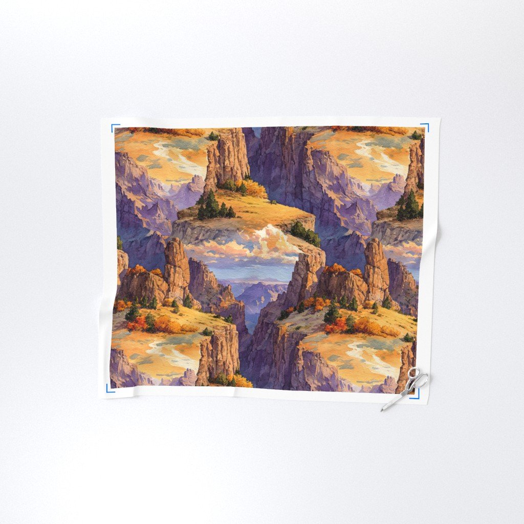 Autumn Glow Over the Grand Canyon Watercolor Landscape Fabric canyon fabric