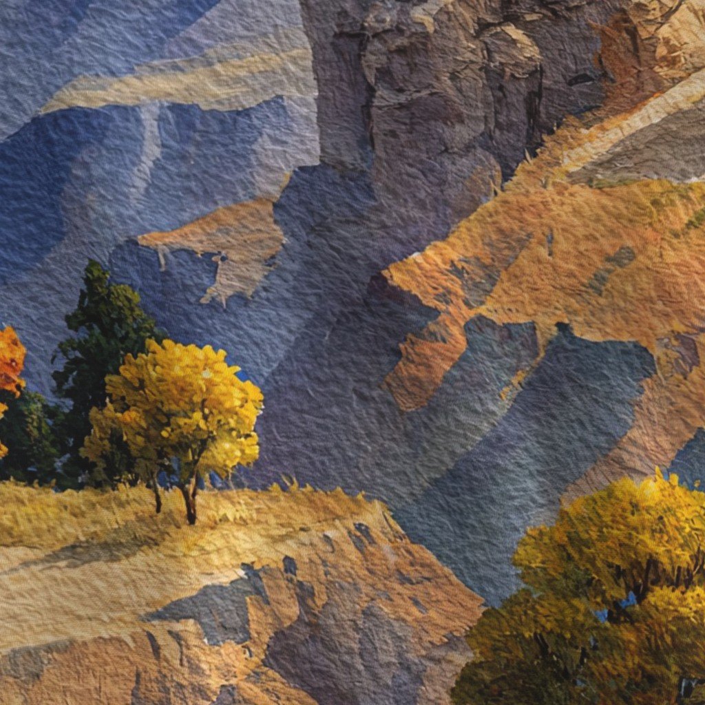 Autumn Glow Over the Grand Canyon Watercolor Landscape Fabric canyon fabric