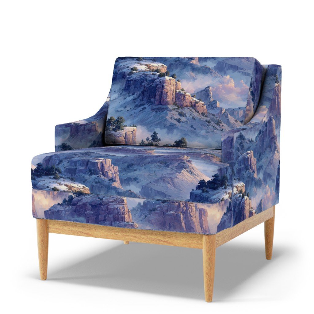 Winter Silence Over the Grand Canyon Watercolor Landscape Fabric cliffs fabric
