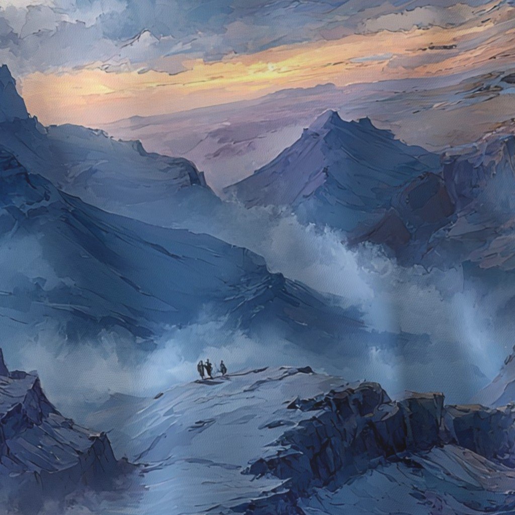 Winter Silence Over the Grand Canyon Watercolor Landscape Fabric cliffs fabric