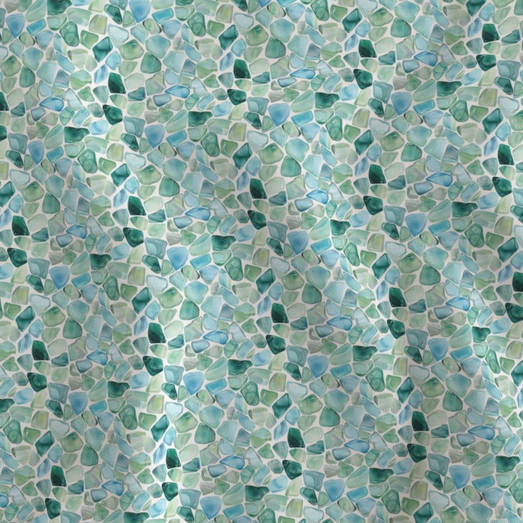 Mini Blue and Aqua Watercolor Sea Glass Shards Pattern Fabric beach fabric