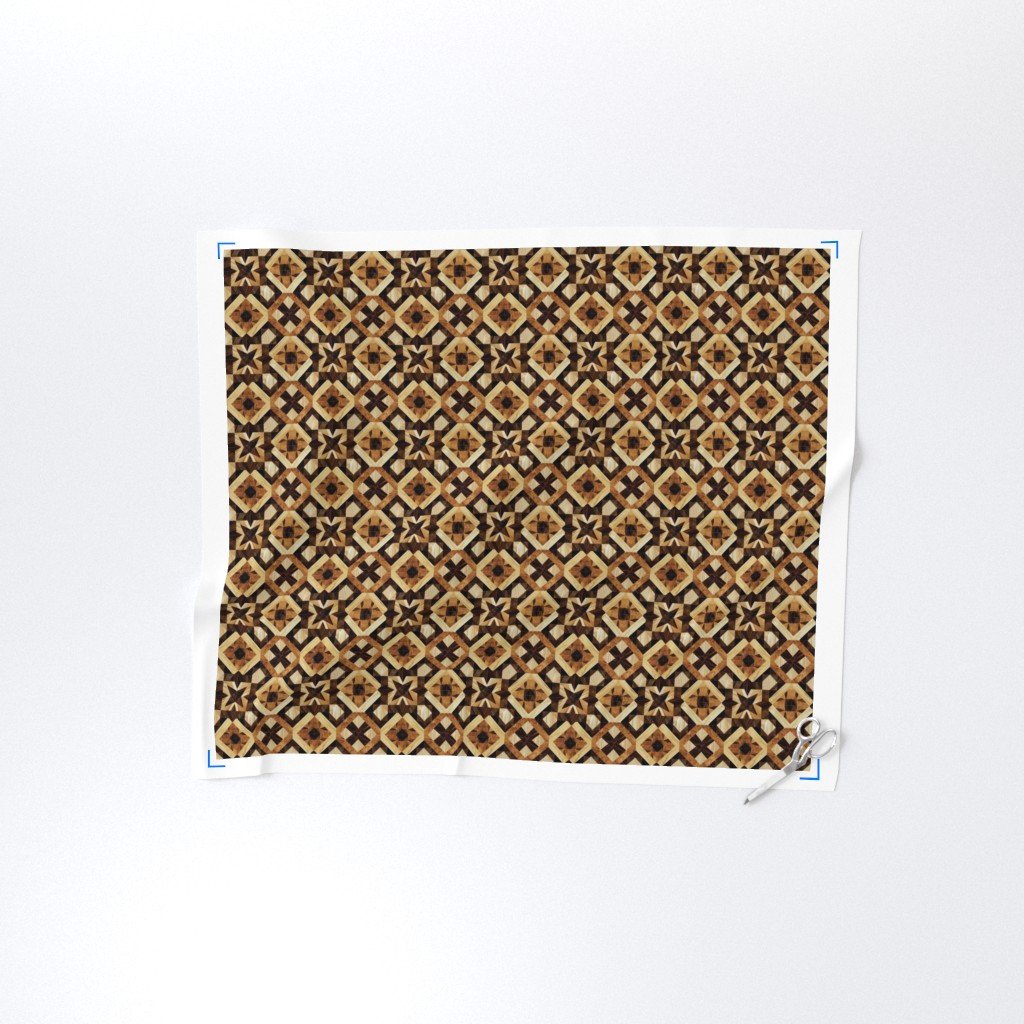 Small Geometric Marquetry Wood Inlay Pattern in Rich Dark Wood Tones Fabric classic fabric