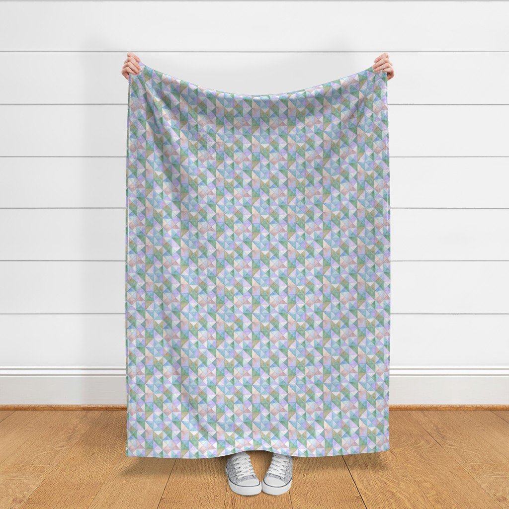 Soft Watercolor Quilted Patchwork Triangles in Mint Sage and Fabric soft colors fabric