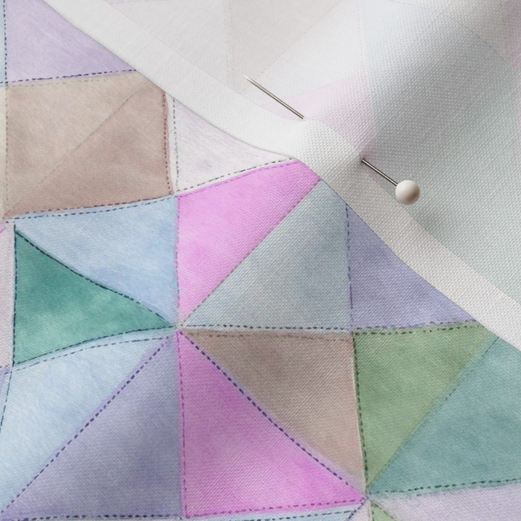 Soft Watercolor Quilted Patchwork Triangles in Pink Mint and Sage Fabric soft colors fabric