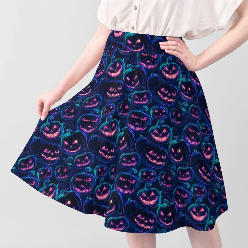Small Neon Blue Halloween Pumpkins Glowing in the Dark Fabric jack o lantern fabric