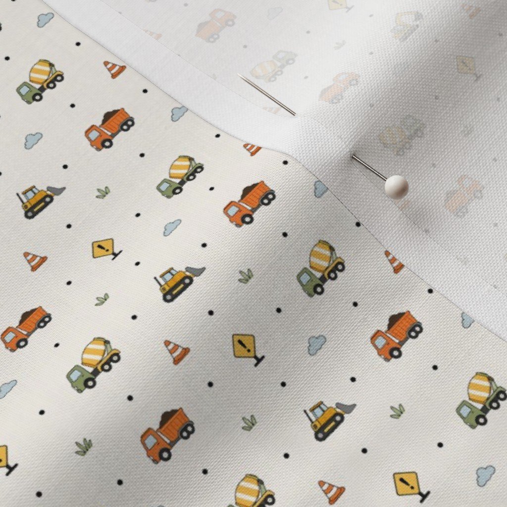 Construction Vehicle Pattern With Trucks Excavators And Road Signs Fabric excavator fabric