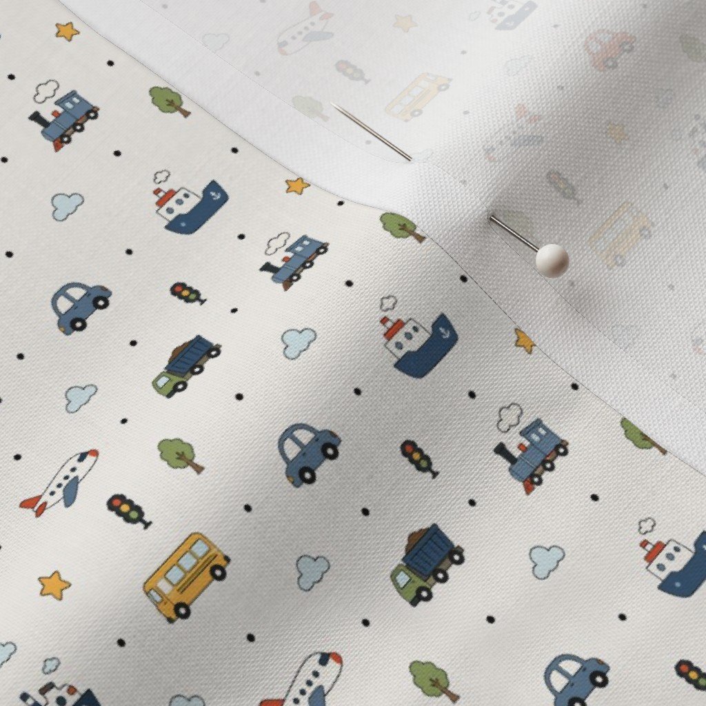 Transportation Pattern With Cars Planes Boats Trains And Buses Fabric kids fabric