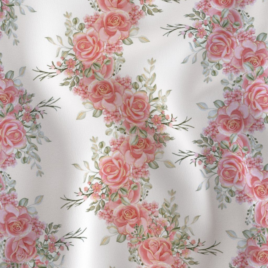 Vintage English Garden Watercolor Two Tone Pink Rose Stripe Pattern Fabric green fabric