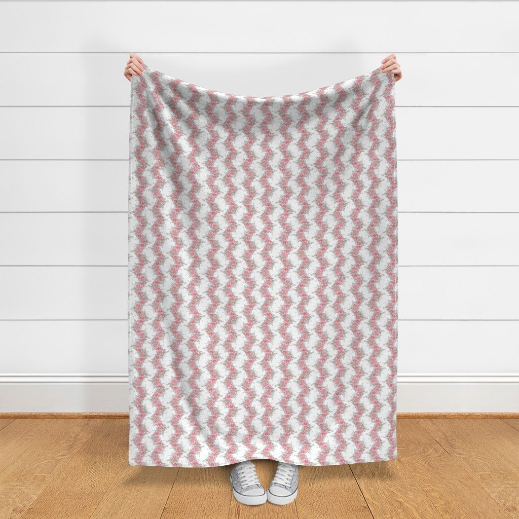Vintage English Garden Small Soft Pink Rose Stripe Pattern on White Fabric floral fabric
