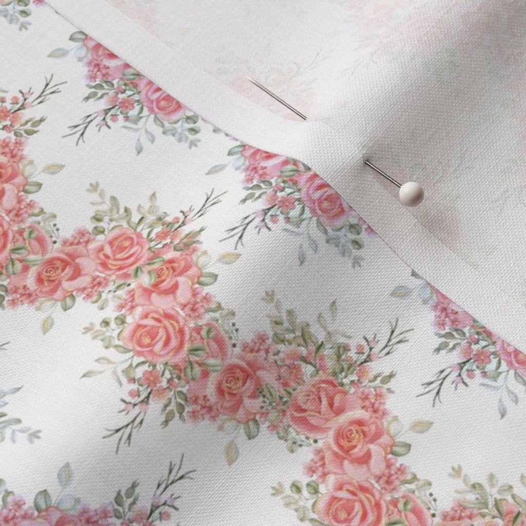 Vintage English Garden Tiny Two Tone Pink Rose Stripe Pattern on White F Fabric floral fabric