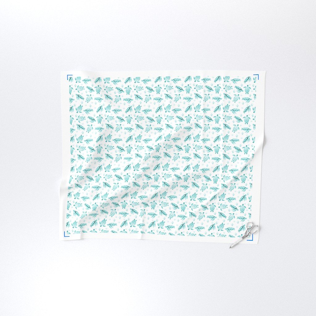 Mini Aqua Ombre Watercolor Sea Turtle Print Fabric marine life fabric