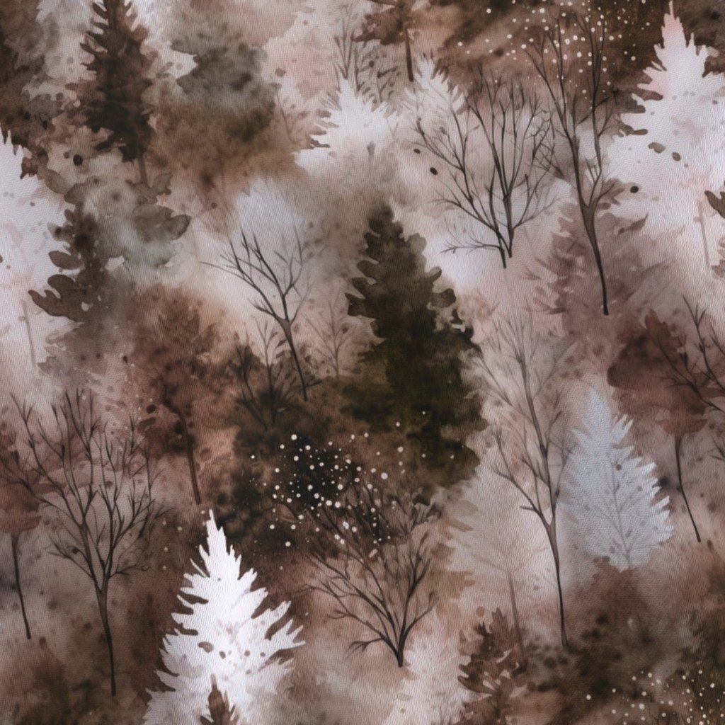 Small Endless Winter Tree Dreamscape Trees in Earthy Misty Forest Fabr Fabric botanical fabric