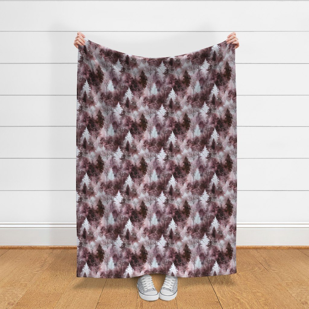 Small Endless Winter Tree Dreamscape Trees in Dusty Rose Misty Forest F Fabric forest fabric