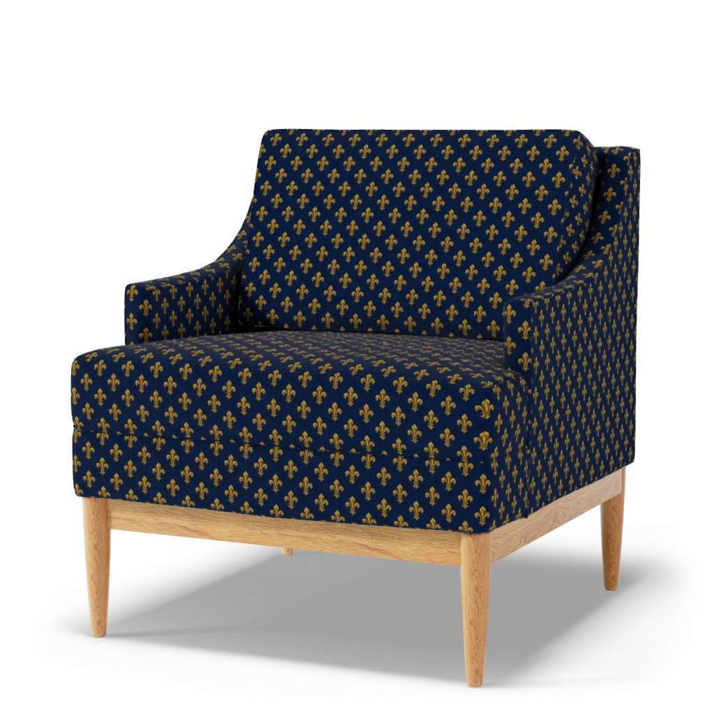 Small Royal French Fleur de Lis Gold on Deep Bourbon Blue Pattern Fabric louis xiv fabric