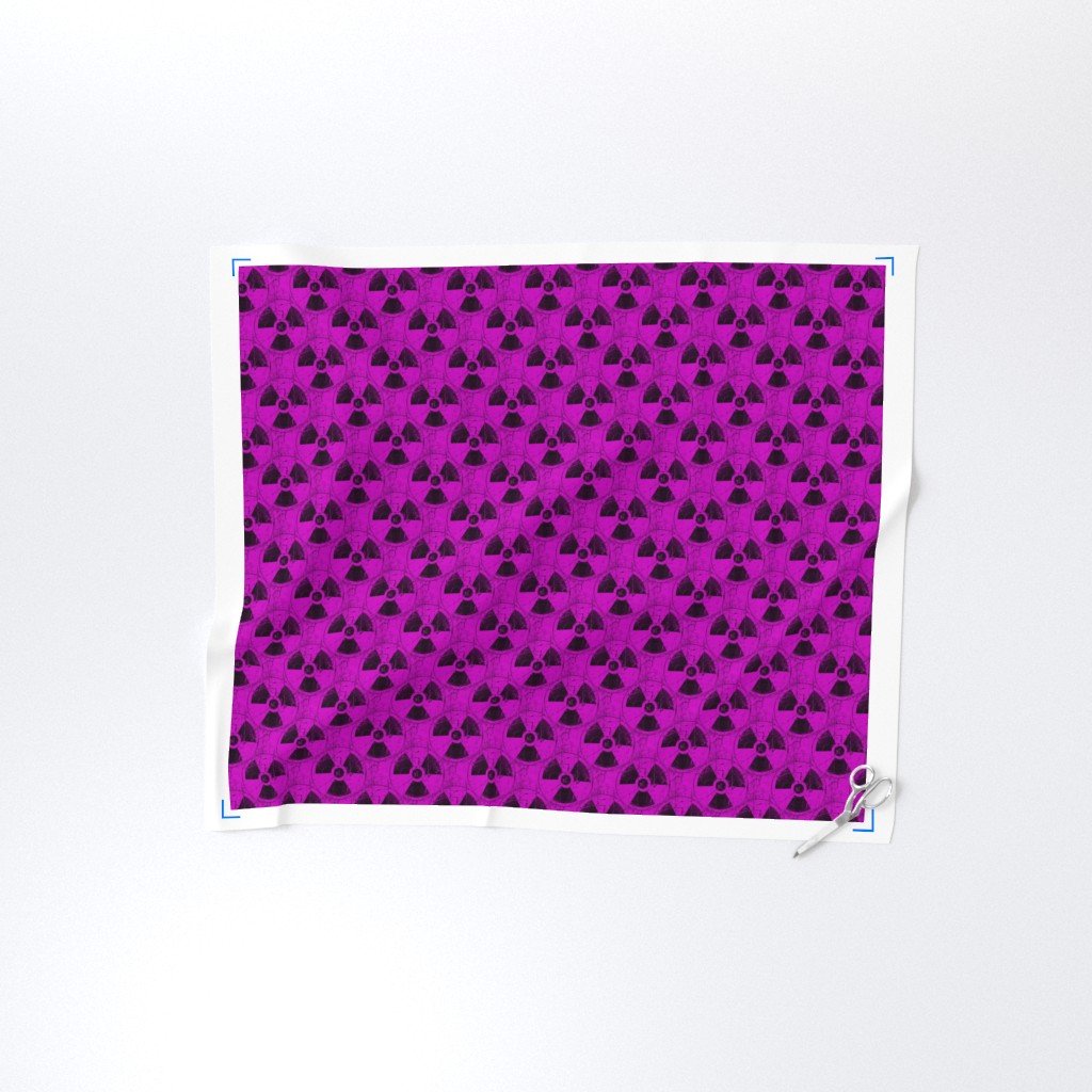 Hot Pink and Black Radiation Warning Grunge Pattern Fabric black fabric