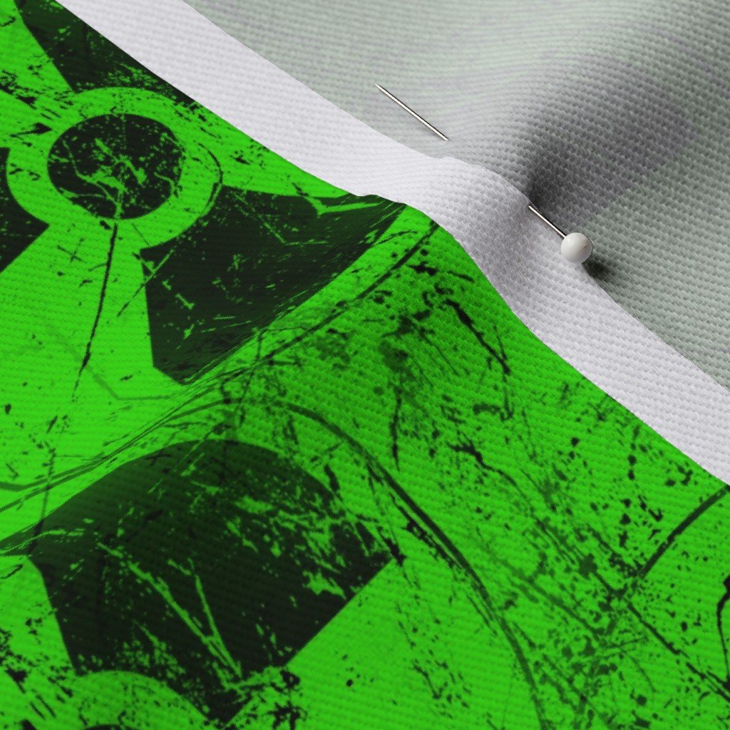 Neon Green and Black Radiation Warning Grunge Pattern Fabric black fabric