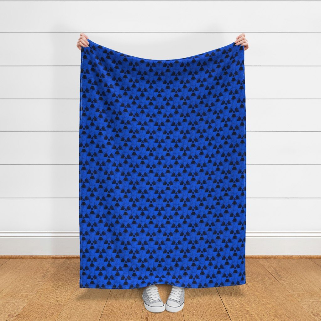Electric Blue and Black Radiation Warning Grunge Pattern Fabric blue fabric