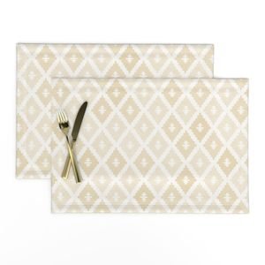 Small Sun Faded Mediterranean Diamond Pattern in Golden Sand Beige Design Collection Home Decor Collection warm cream placemat design