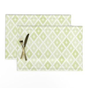 Small Sun Faded Mediterranean Diamond Pattern in Lime Sage Green Interior Collection Design Collection pale sage placemat design