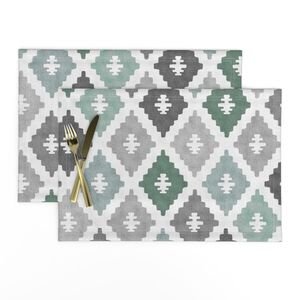 Large Weathered Seafoam Diamond Pattern in Charcoal Gray Decor Collection Home Decor Collection faded mint placemat design