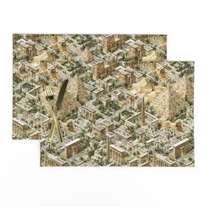 Ancient Egypt Watercolor Architectural Landscape Isometric Seamless Repeat Home Decor Collection Home Decor Collection desert placemat design