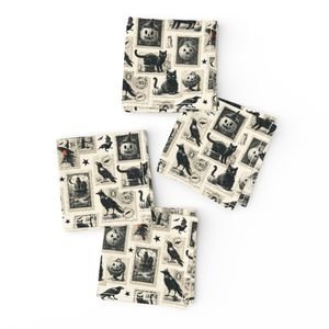 Vintage Halloween Postage Stamps with Black Cats and Pumpkins Design Collection Decor Collection postage stamps napkins design