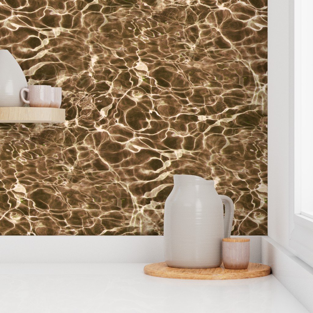 Tulum Beach Sunlit Water Ripples in Olive Brown Wallpaper sandy gold wallpaper