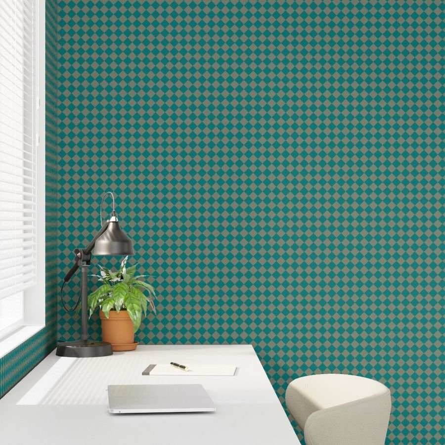 Classic Teal and Sage Green 1 Inch Diagonal Check Wallpaper diagonal check wallpaper